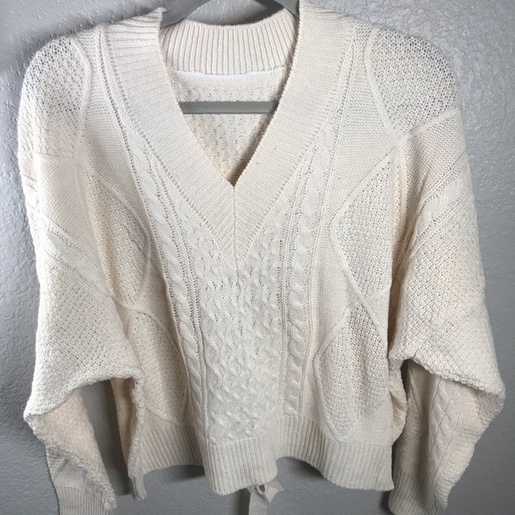LAST 1! Cream Double Tie Up Back Cable Sweater - Picture 5 of 9
